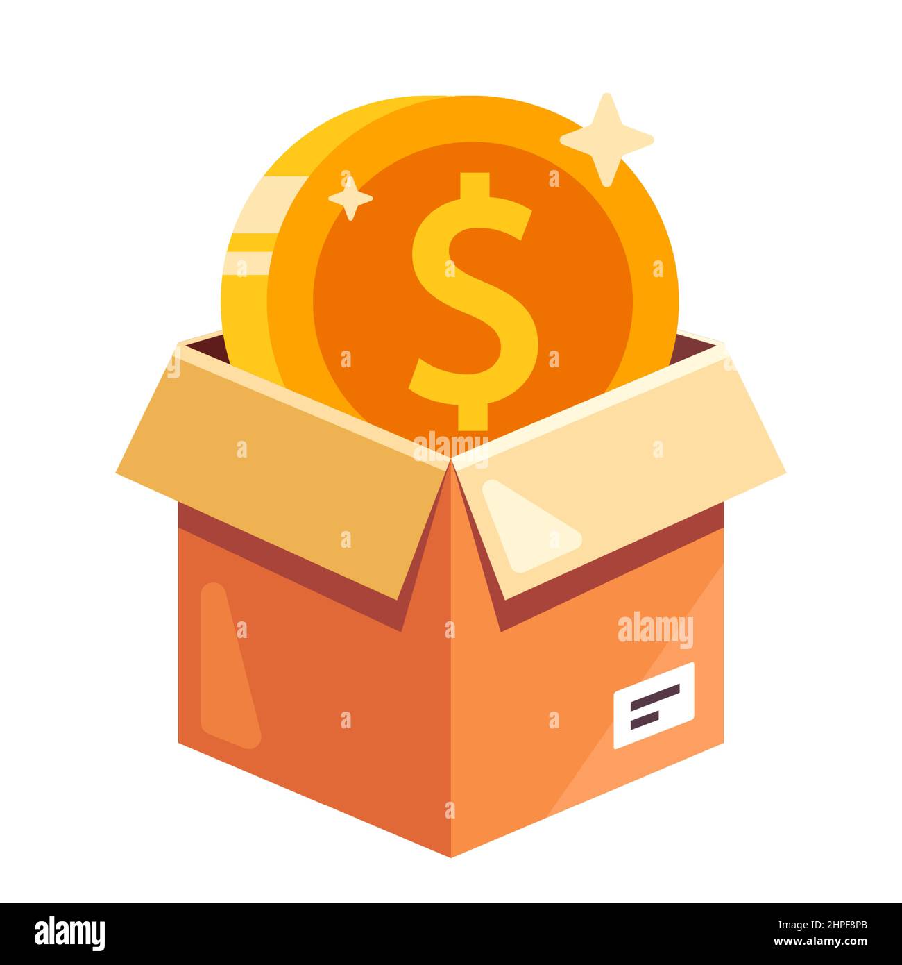 an open box containing a gold coin. send a coin for collection by mail ...