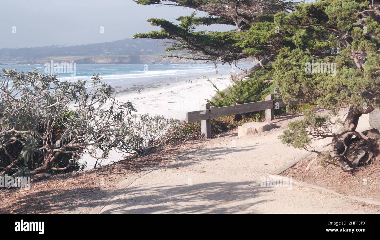 Promenade path, walkway, trail or footpath, ocean sandy beach in Carmel