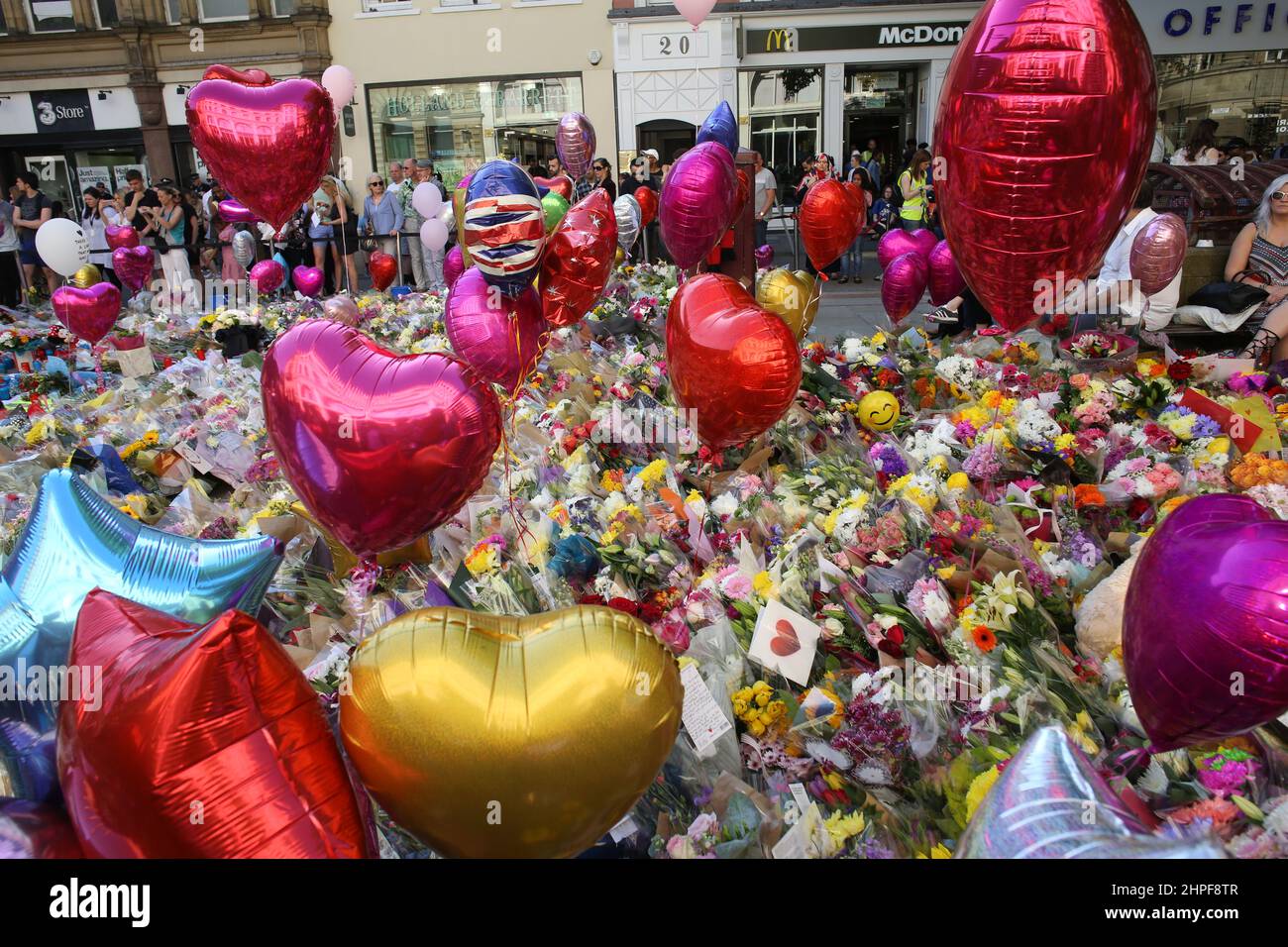A massive floral tribute to the victims of the  Manchester bombing Stock Photo