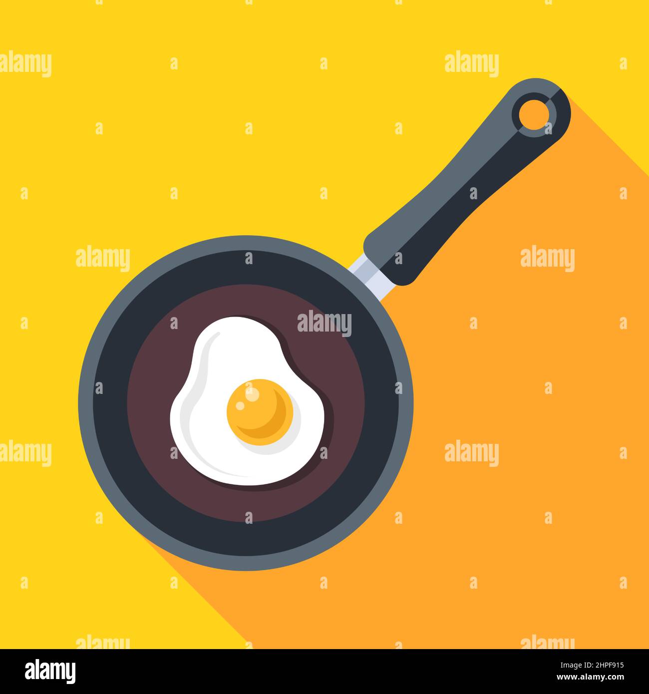 cook scrambled eggs in a hot frying pan. flat vector illustration Stock