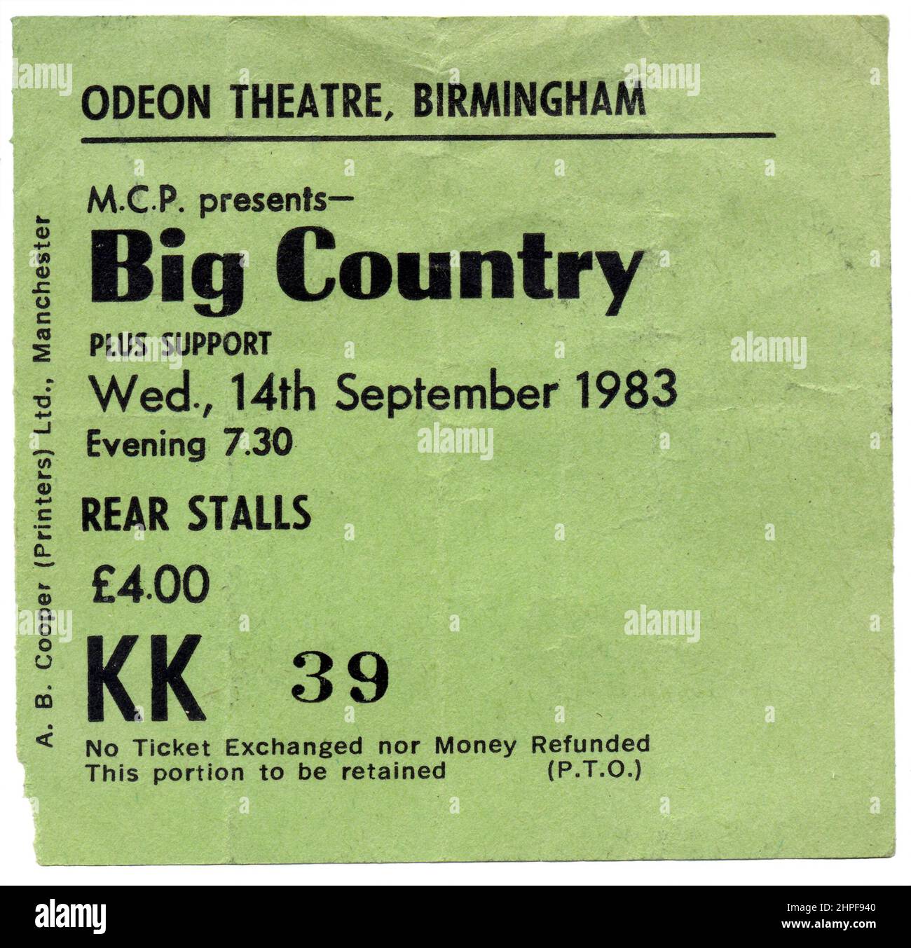 Big Country concert ticket, Odeon Theatre, Birmingham, 1983 Stock Photo