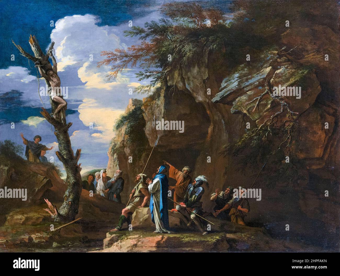 Polycrates' Crucifixion, oil on canvas painting by Salvator Rosa, 1664 Stock Photo