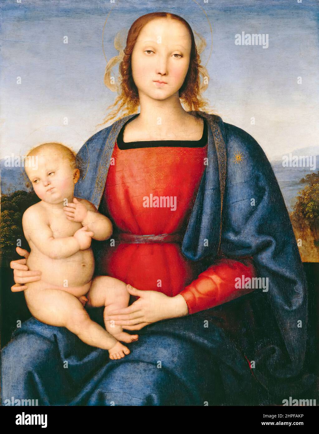 Pietro di Cristoforo Vannucci called Perugino, Madonna and Child, painting, tempera on panel, 1500 Stock Photo