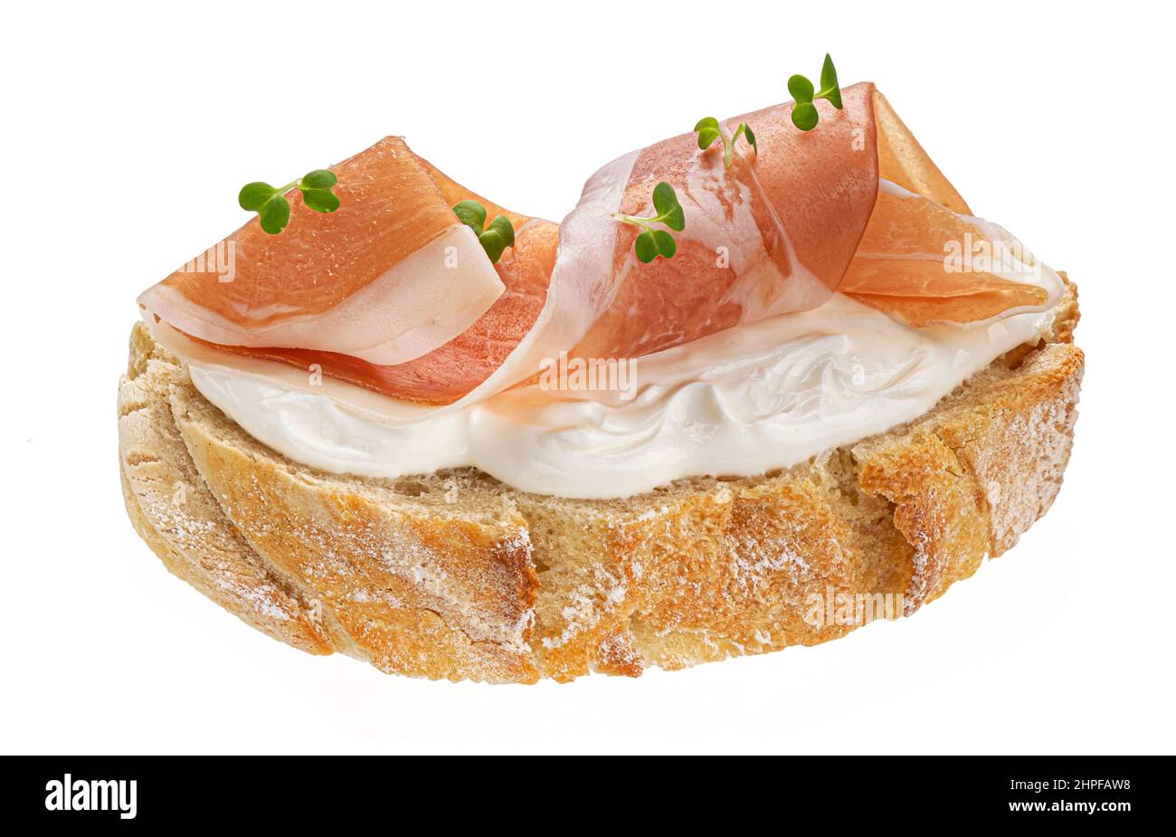 Bread with prosciutto isolated on white background Stock Photo Alamy