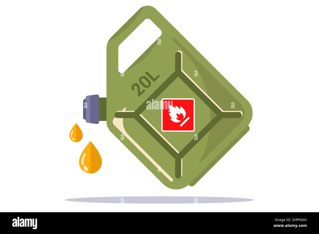 red iron canister with yellow gasoline. flat vector illustration. Stock Vector