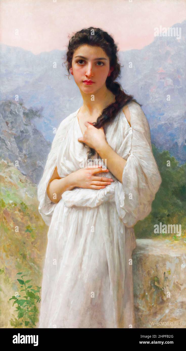 William Adolphe Bouguereau, L’Attente, (Waiting), painting, oil on canvas, 1901 Stock Photo
