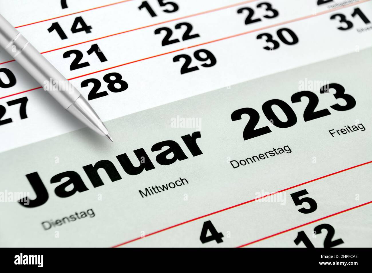 German Calendar January 2023 And December 2022 And Pencil Closeup Stock  Photo - Alamy