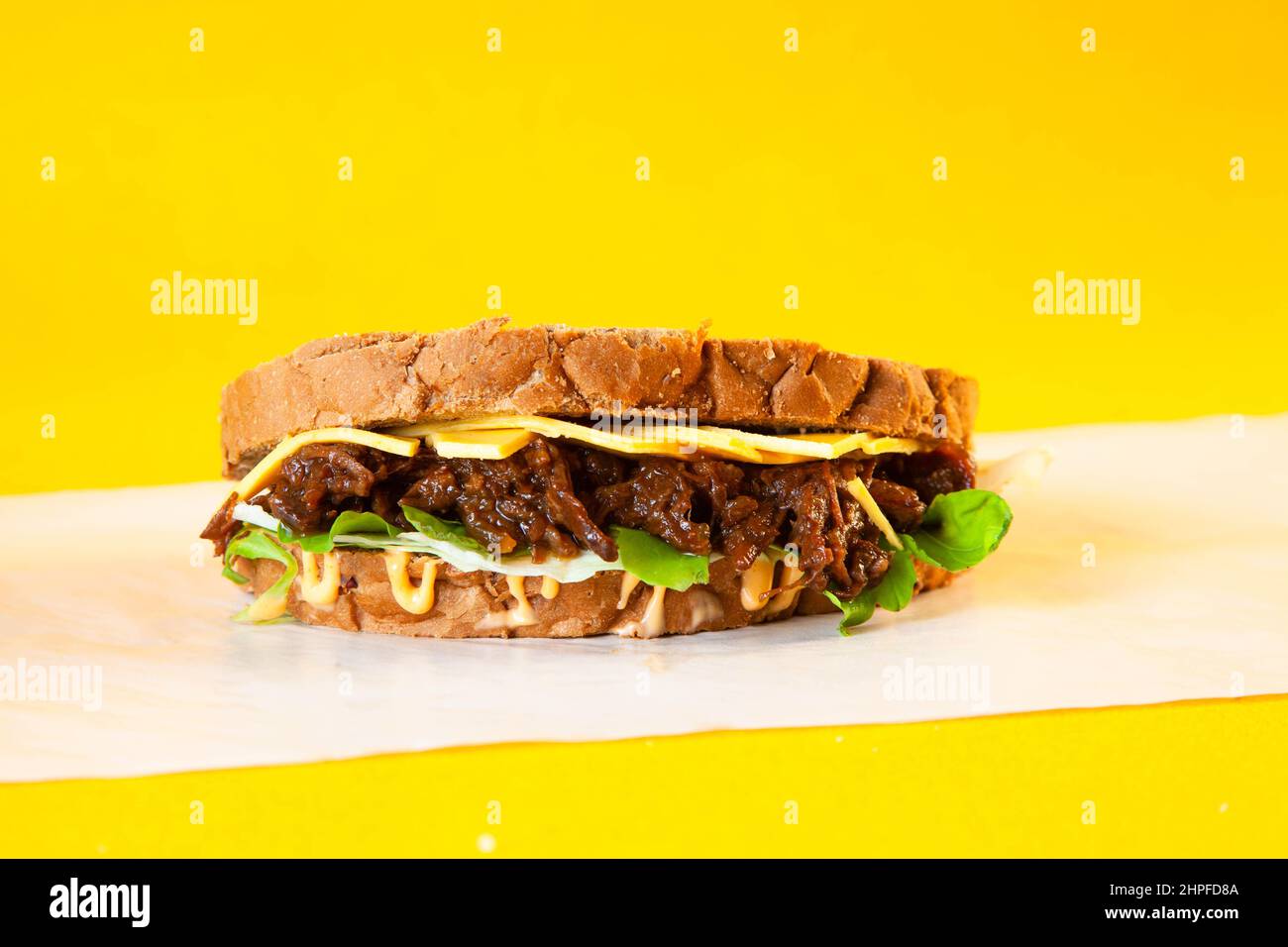 Rye bread pulled beef sandwich Stock Photo Alamy
