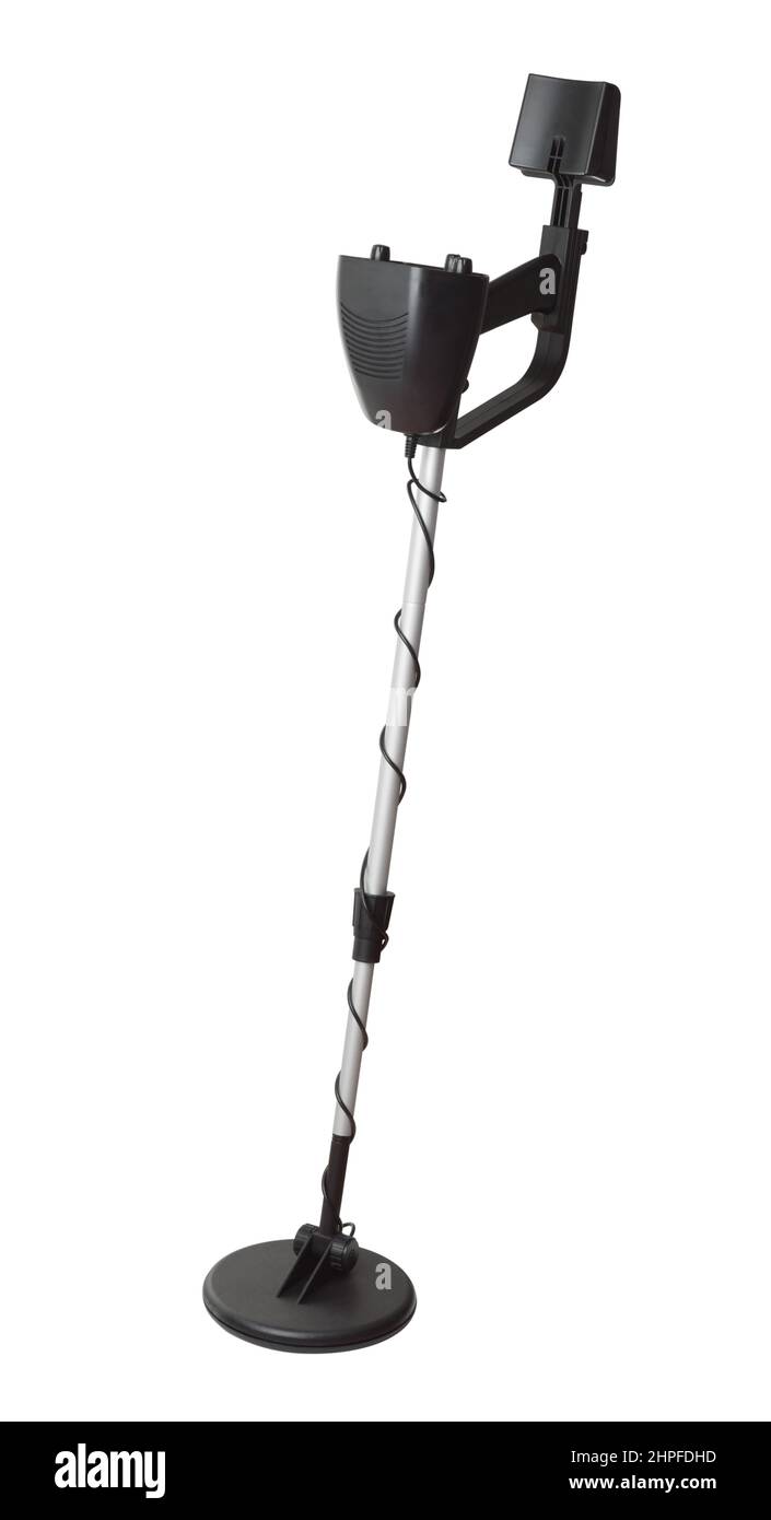 Black waterproof metal detector isolated on white Stock Photo