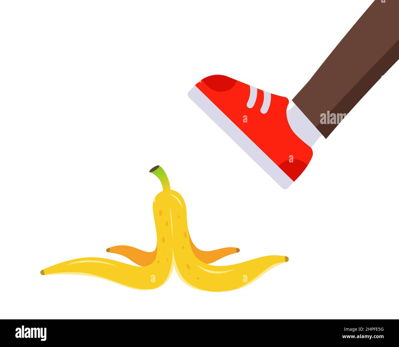 foot steps on a banana peel. slip on a banana. flat vector illustration. Stock Vector