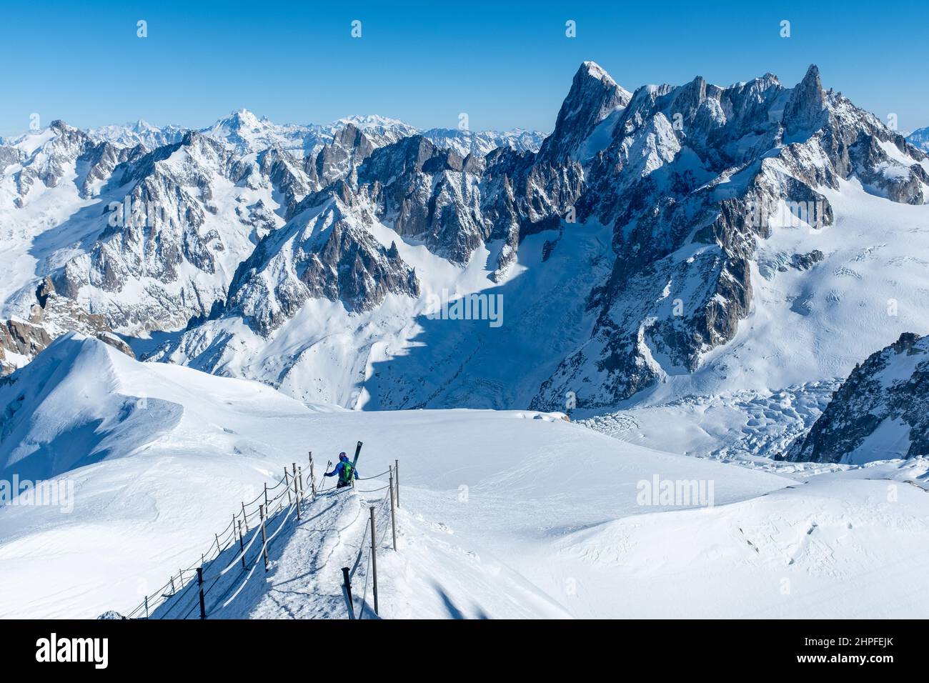 Aiguille du Midi ridge walk towards the Vallee Blanche starting point, Chamonix, France Stock