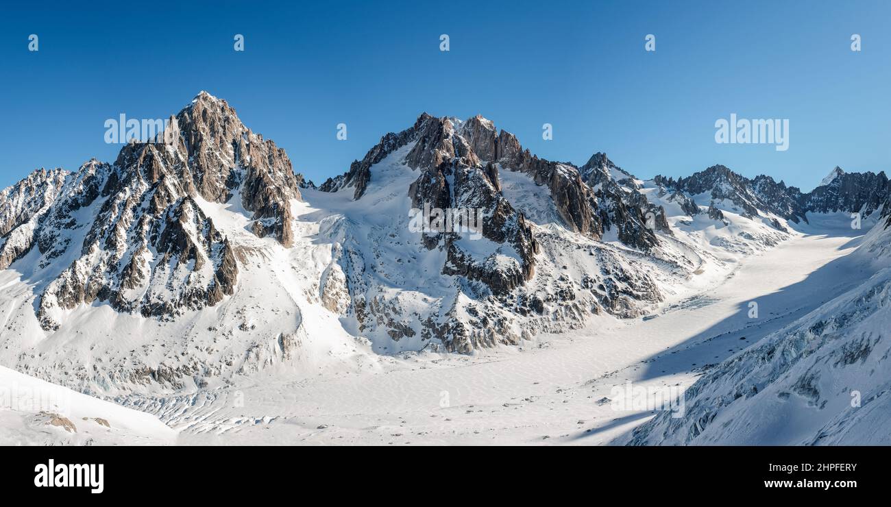 Aiguille Chardonnet and Aiguille Argentiere, and Argentiere Glacier basin, Argentiere, Chamonix-Mont Blanc, France Stock Photo