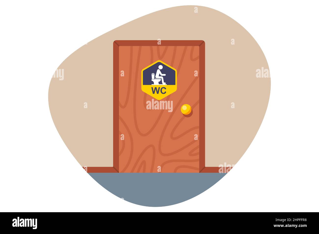 wooden door with a public toilet sign. toilet entrance. flat vector illustration. Stock Vector