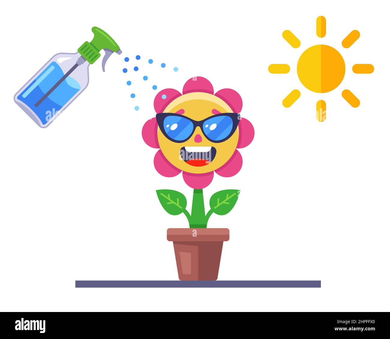 take care of the flower. joyful plant in a pot. flat vector
