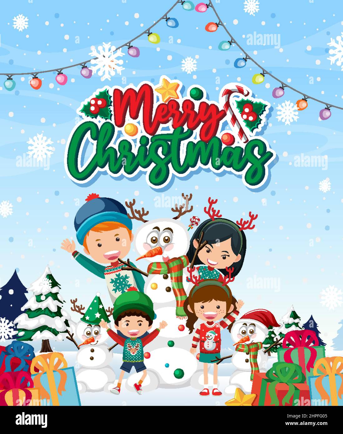 Merry Christmas poster with happy family illustration Stock Vector ...