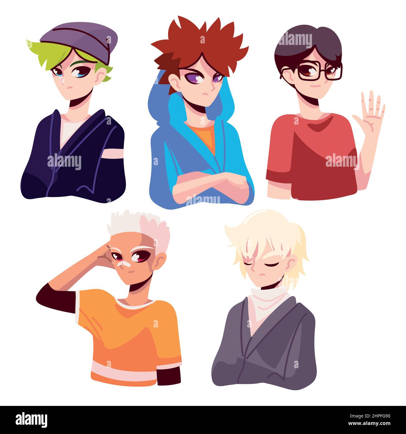 group anime men Stock Vector