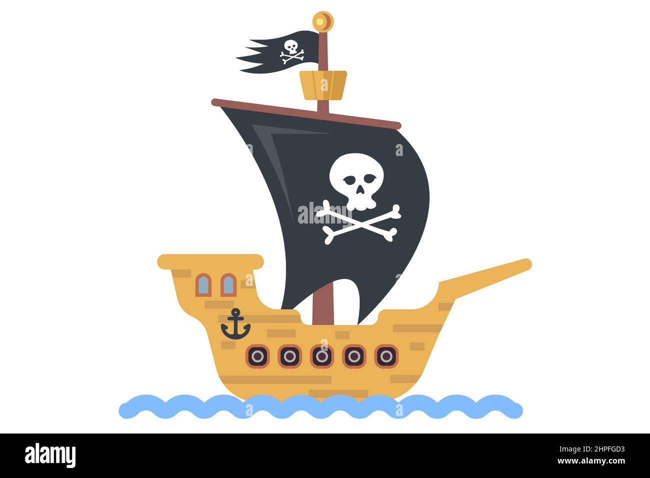 Toy children home-made pirate ship. flat vector illustration. Stock Vector