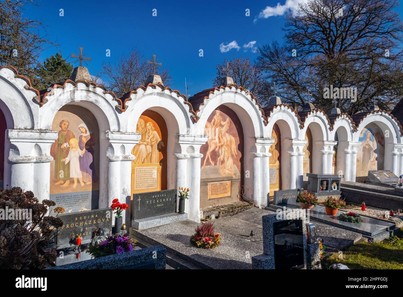 Albrechtice nad Vltavou, Czech republic - 02 19 2022: Chapel cemetery Stock Photo