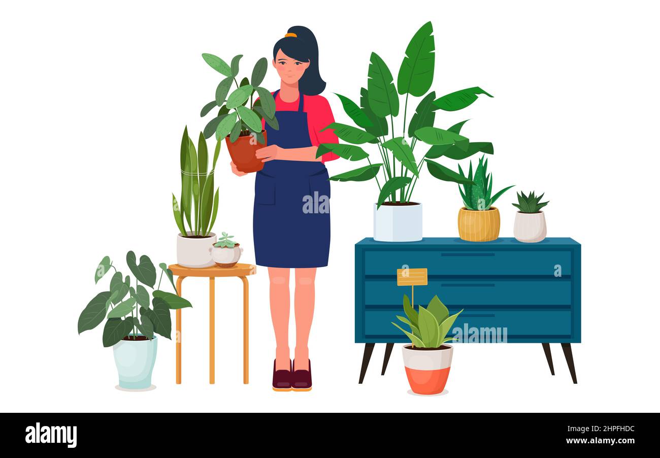 Young pretty housewife standing in home garden Stock Vector