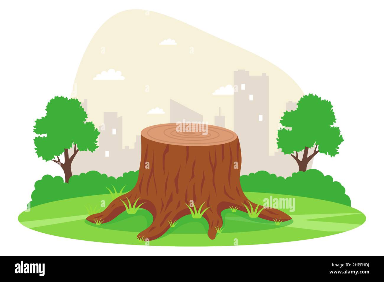 stump from a tree in a forest in a clearing. flat vector illustration. Stock Vector