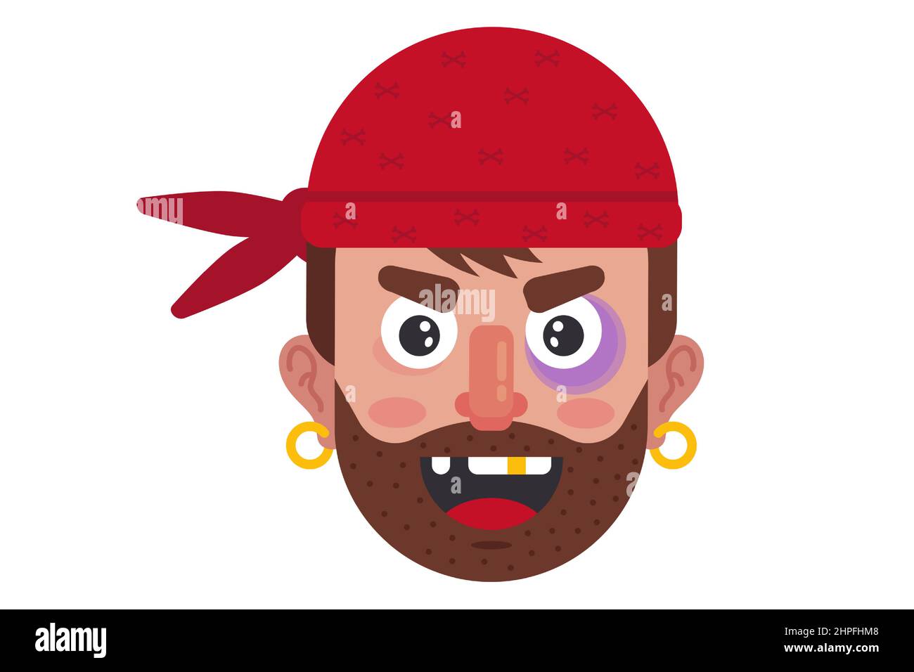 angry pirate in a red bandana. sailor with a gold earring. flat vector illustration. flat vector illustration. Stock Vector