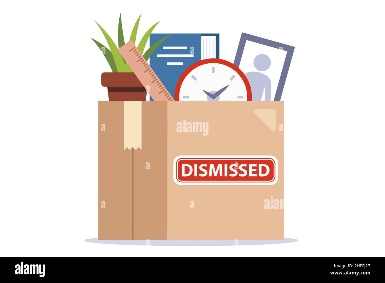 box with personal belongings of the dismissed employee. job loss. flat vector illustration. Stock Vector