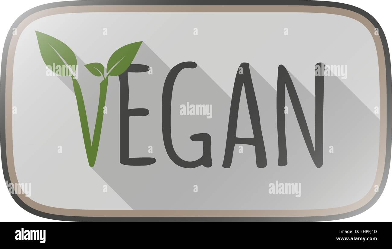 glossy VEGAN label or sticker with green leaves, vector illustration Stock Vector