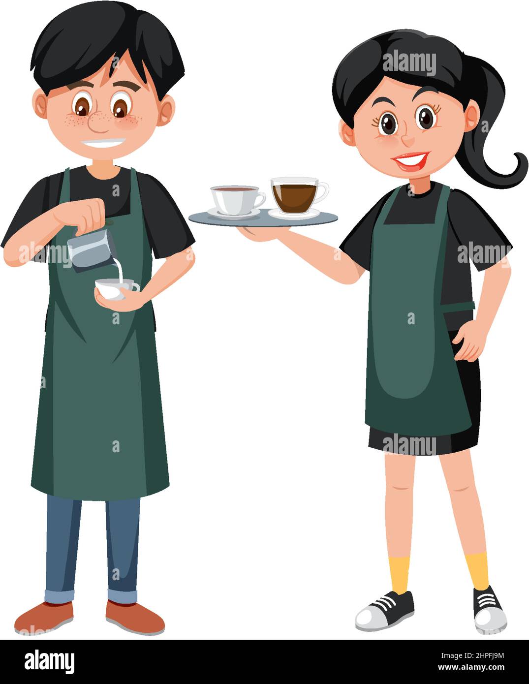 Coffee shop staff cartoon character on white background illustration Stock Vector