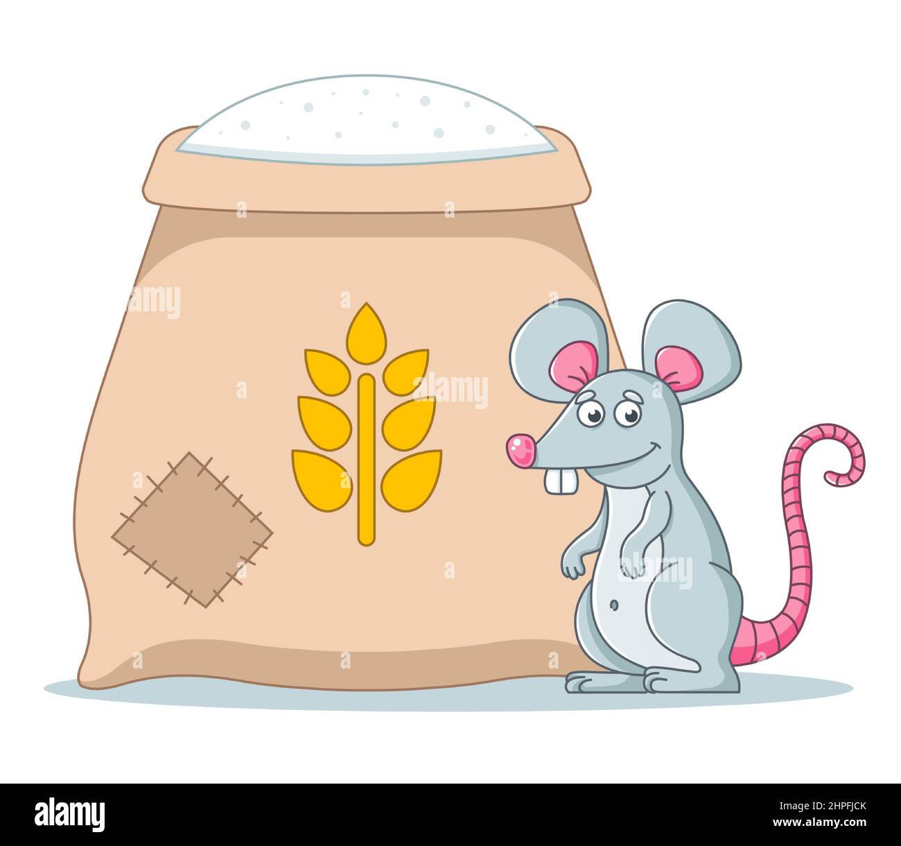 a large bag of flour in the barn. rodents spoil food. Stock Vector