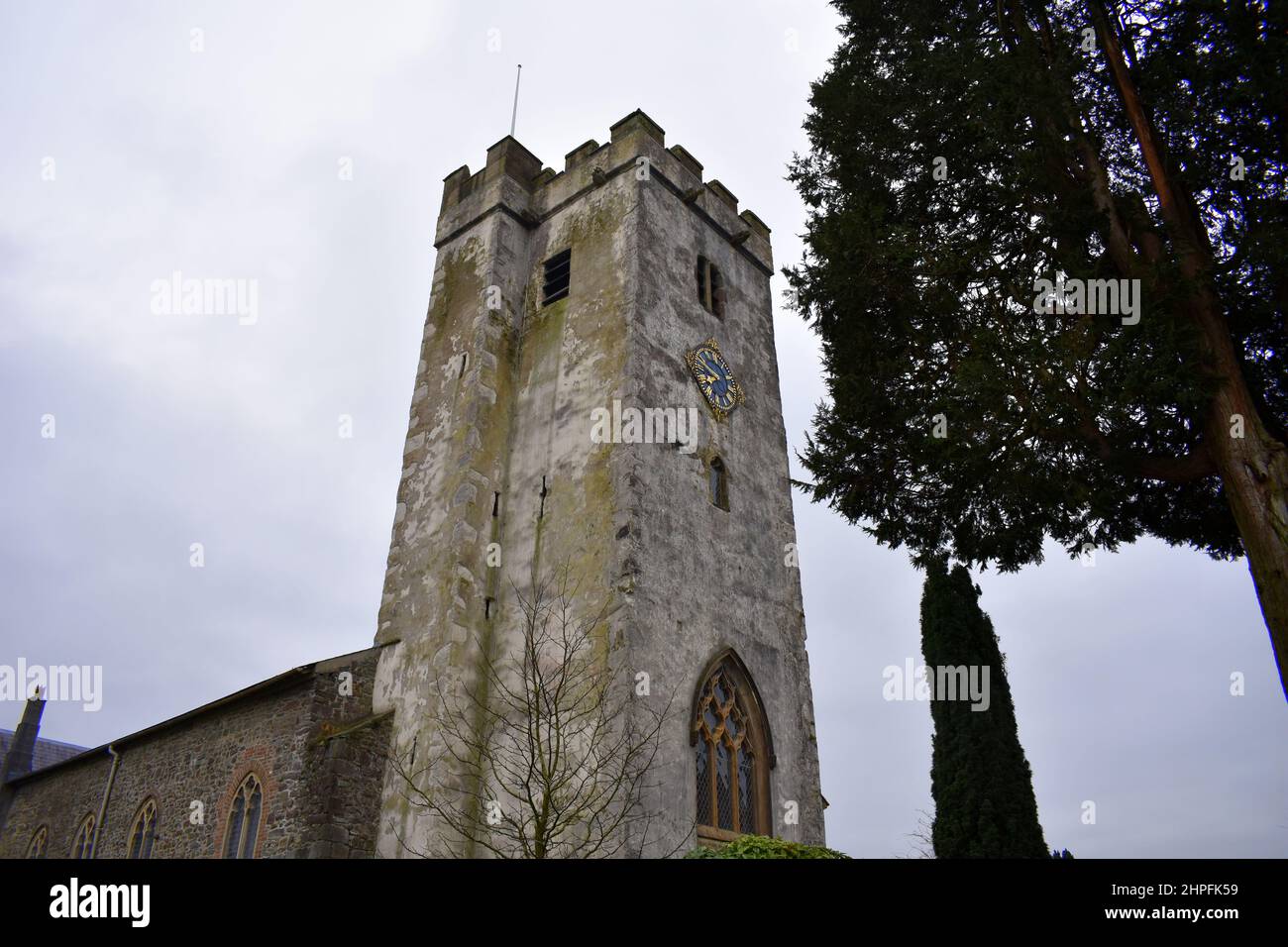 St Peter's church tower, Carmarthen, Wales Stock Photo