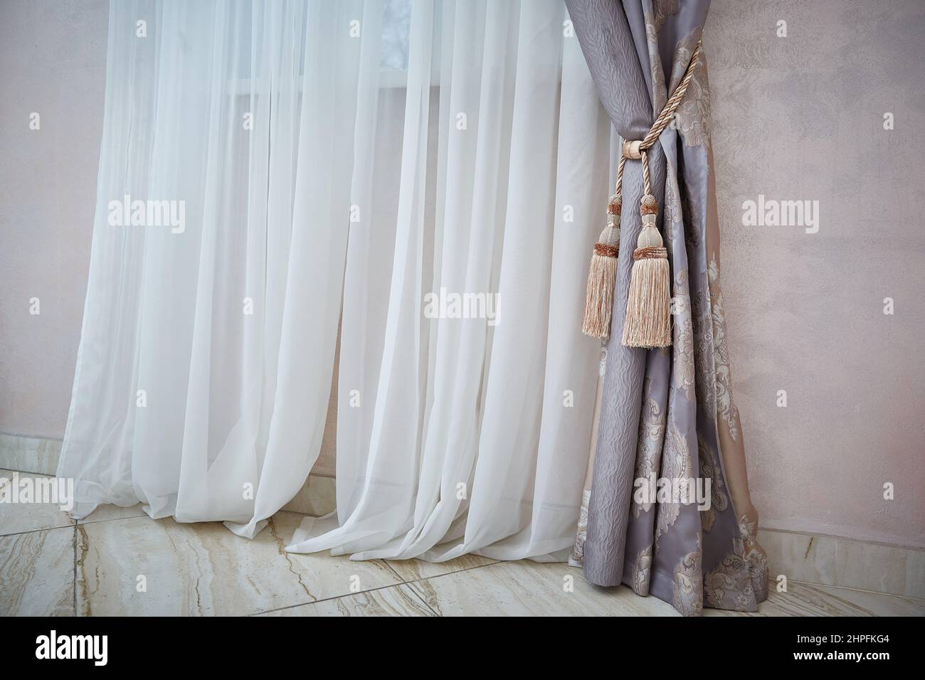 Luxury expensive curtain with pickup on window Stock Photo Alamy