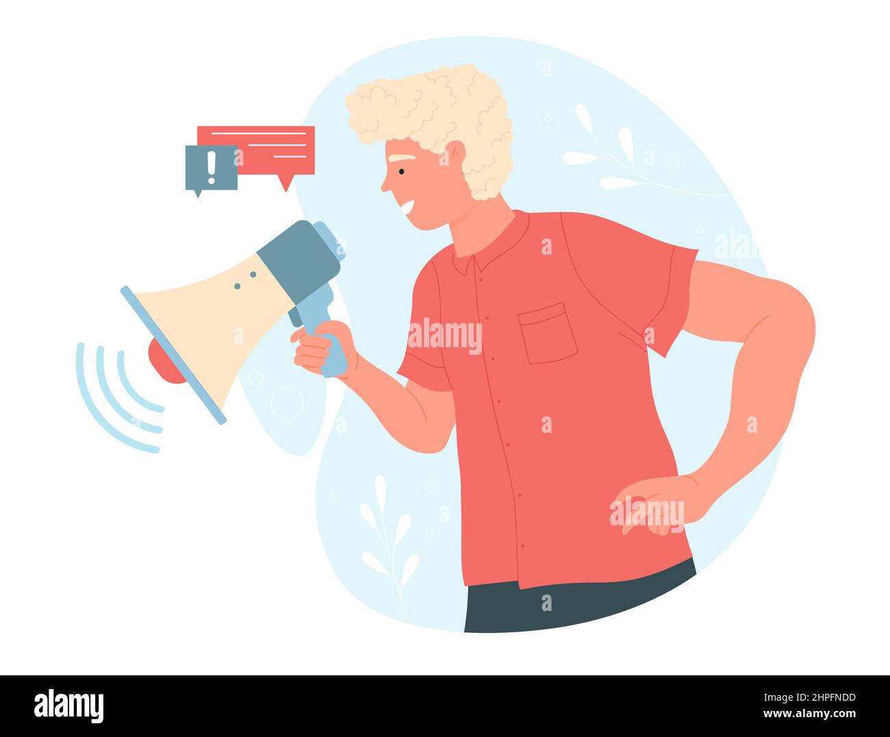 Communication male manager speaking with loudspeaker. Public relation ...