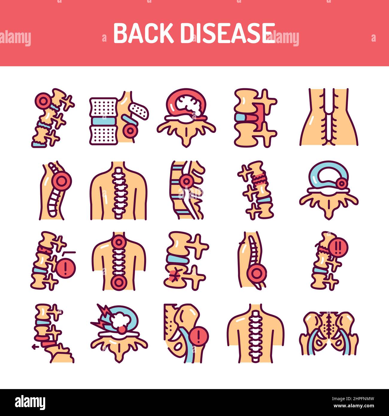 Back diseases line icons set. Isolated vector element. Outline ...