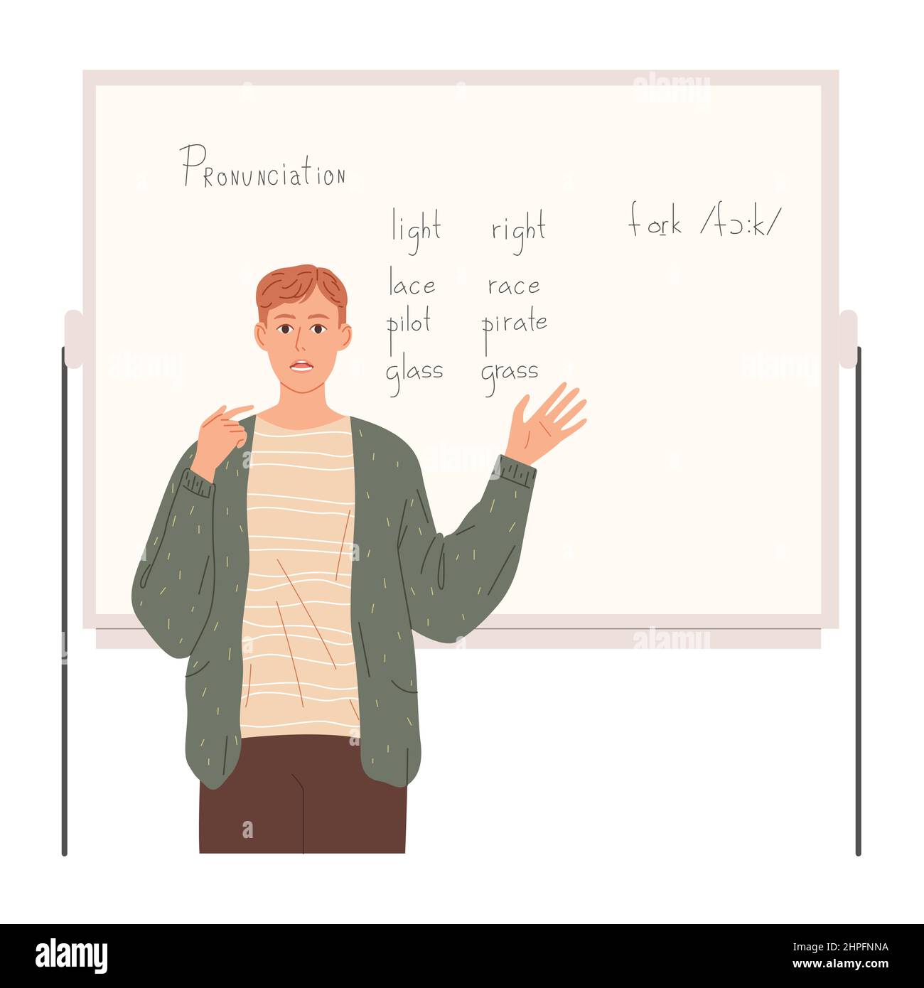 The teacher shows how to pronounce words correctly, improve accent Stock Vector