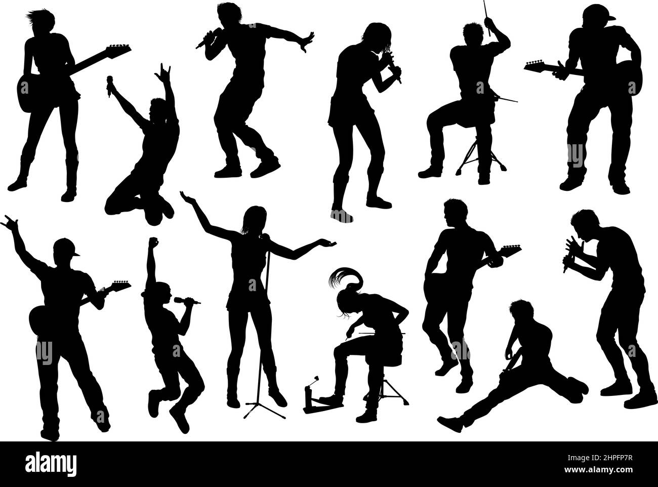 Musicians Group People Silhouettes Stock Vector