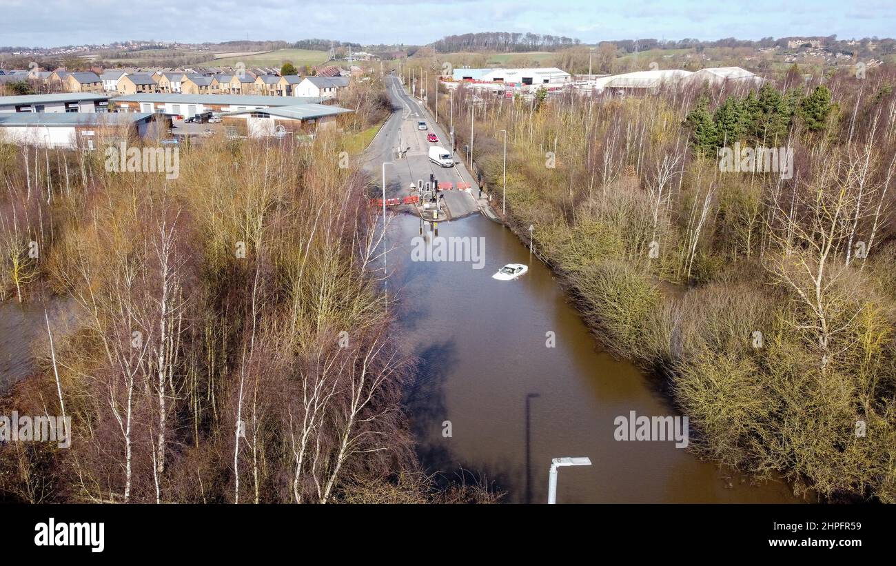 An aerial image of an abandoned car on Barnsdale Road, Castleford after