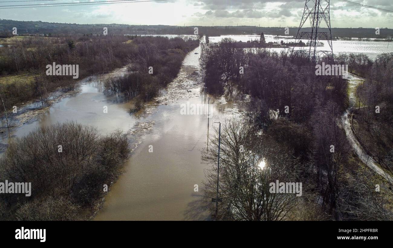 An aerial image of Barnsdale Road, Castleford after Storm Franklin
