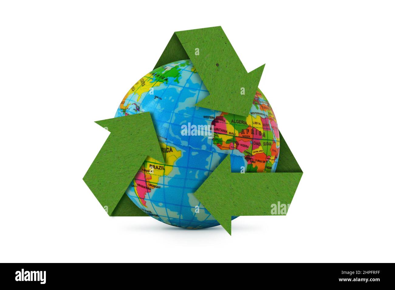 Planet earth with recycling symbol - Concept of ecology and recycling Stock Photo