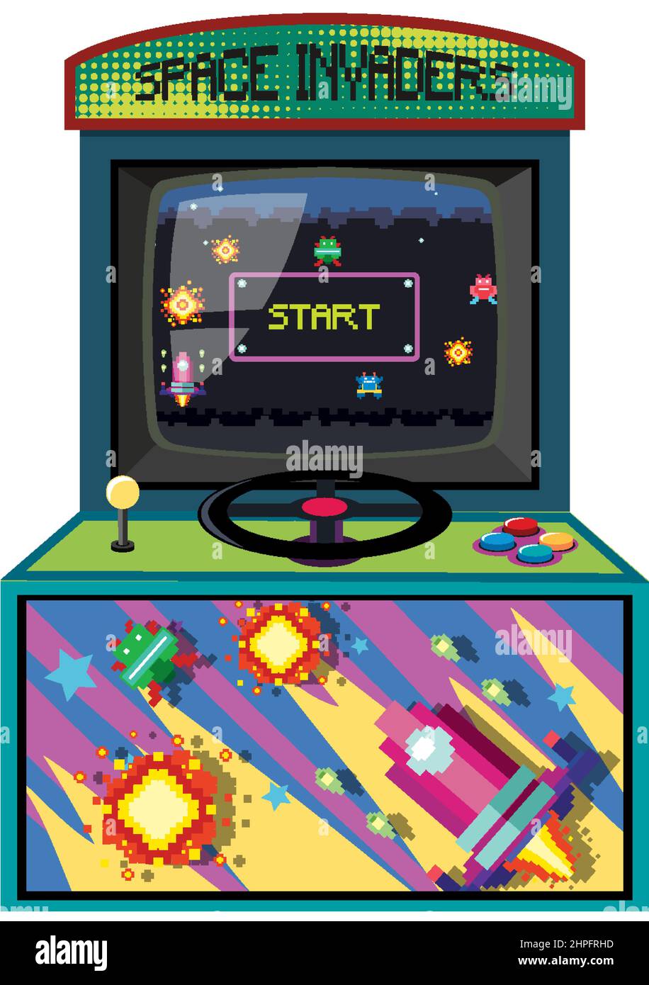 Retro arcade cabinet isolated on white background illustration Stock ...
