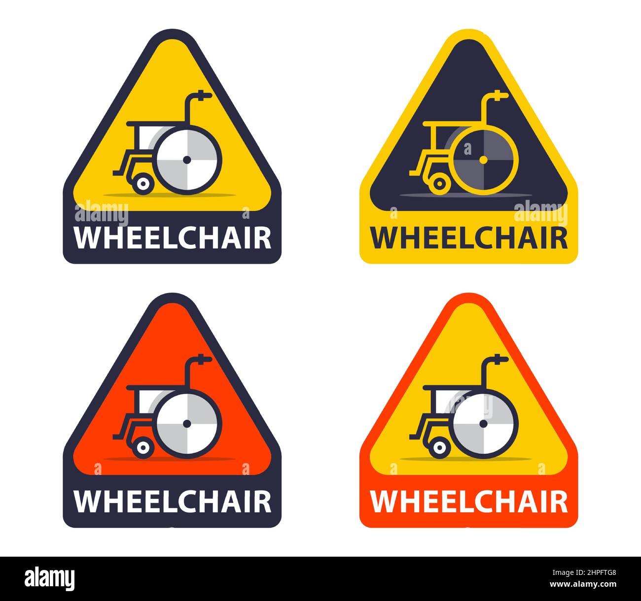 triangular yellow sign wheelchair. flat vector illustration Stock