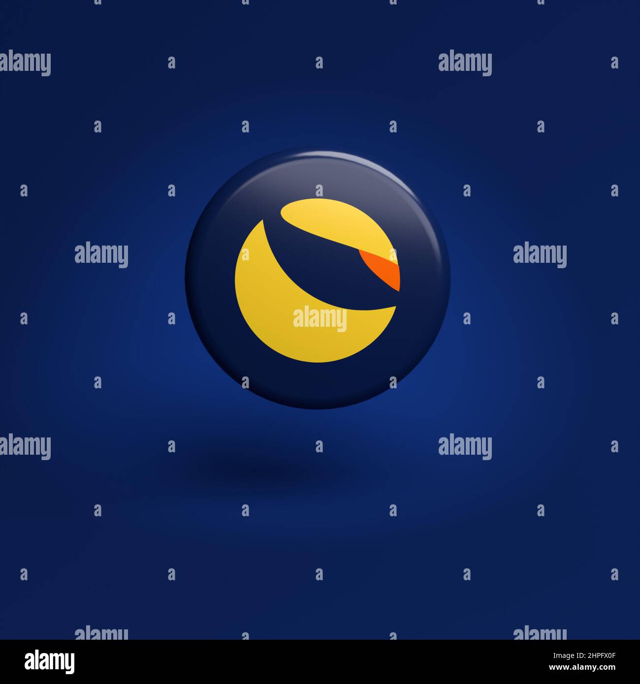 Logo of the cryptocurrency Terra (LUNA) hovering over a seamless blue