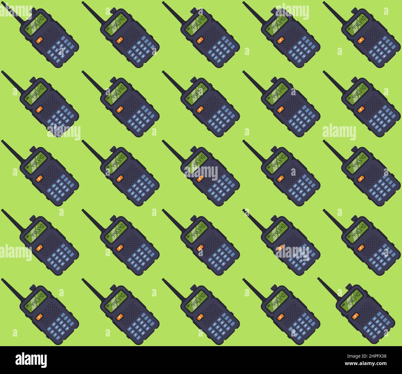 pattern portable walkie-talkie on a green background. flat vector illustration. Stock Vector