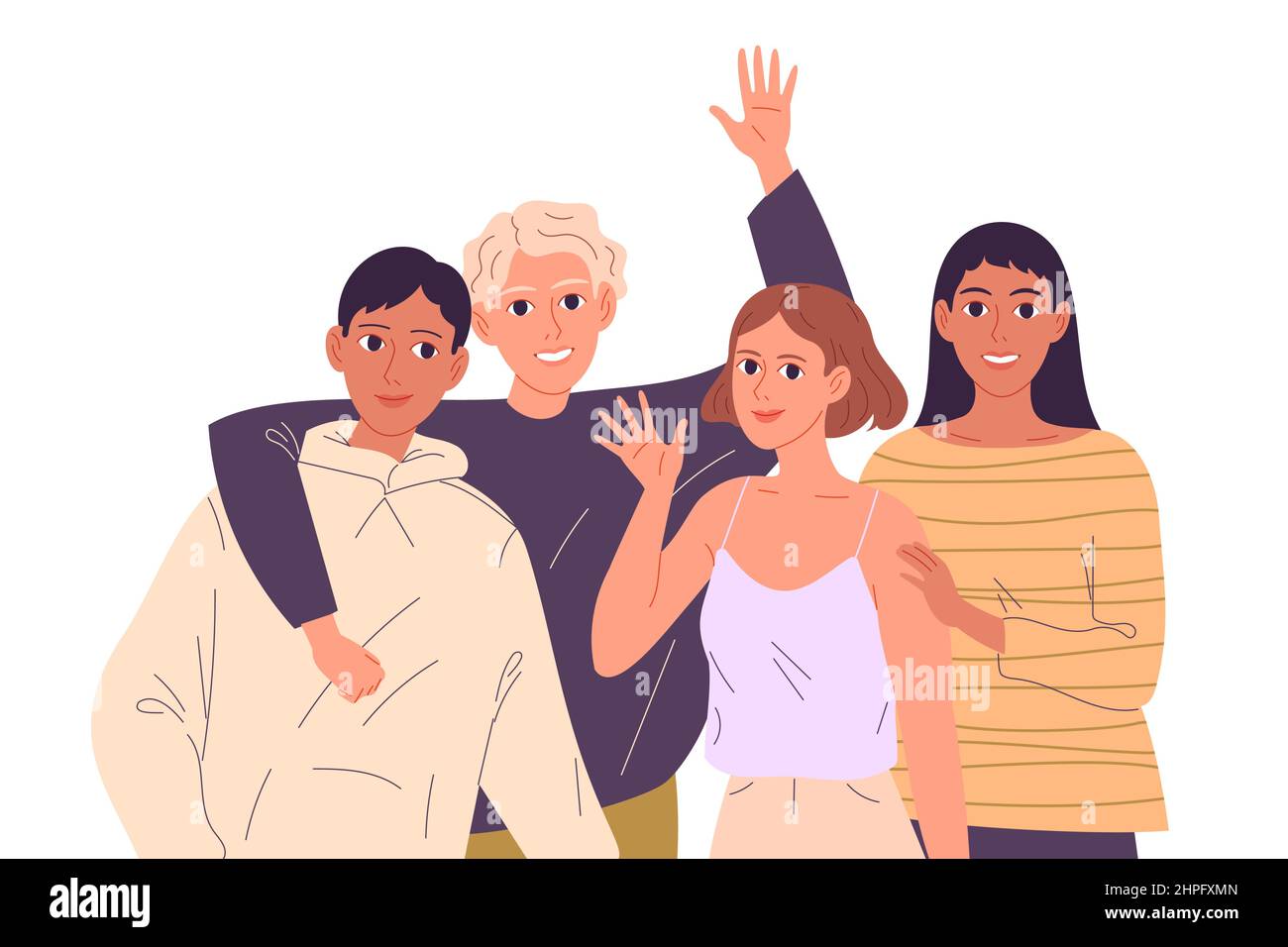 Group portrait of smiling teenage boys and girls Stock Vector Image ...