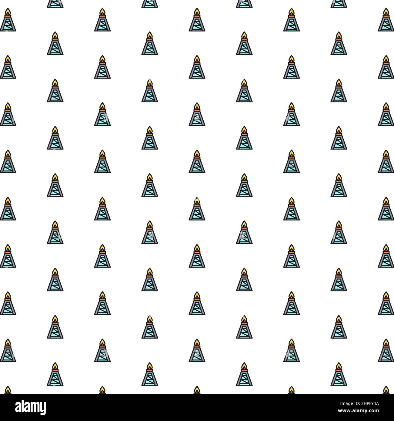 Vector oil rig, fuel platform, pumping station pattern with various icons. Stock Vector