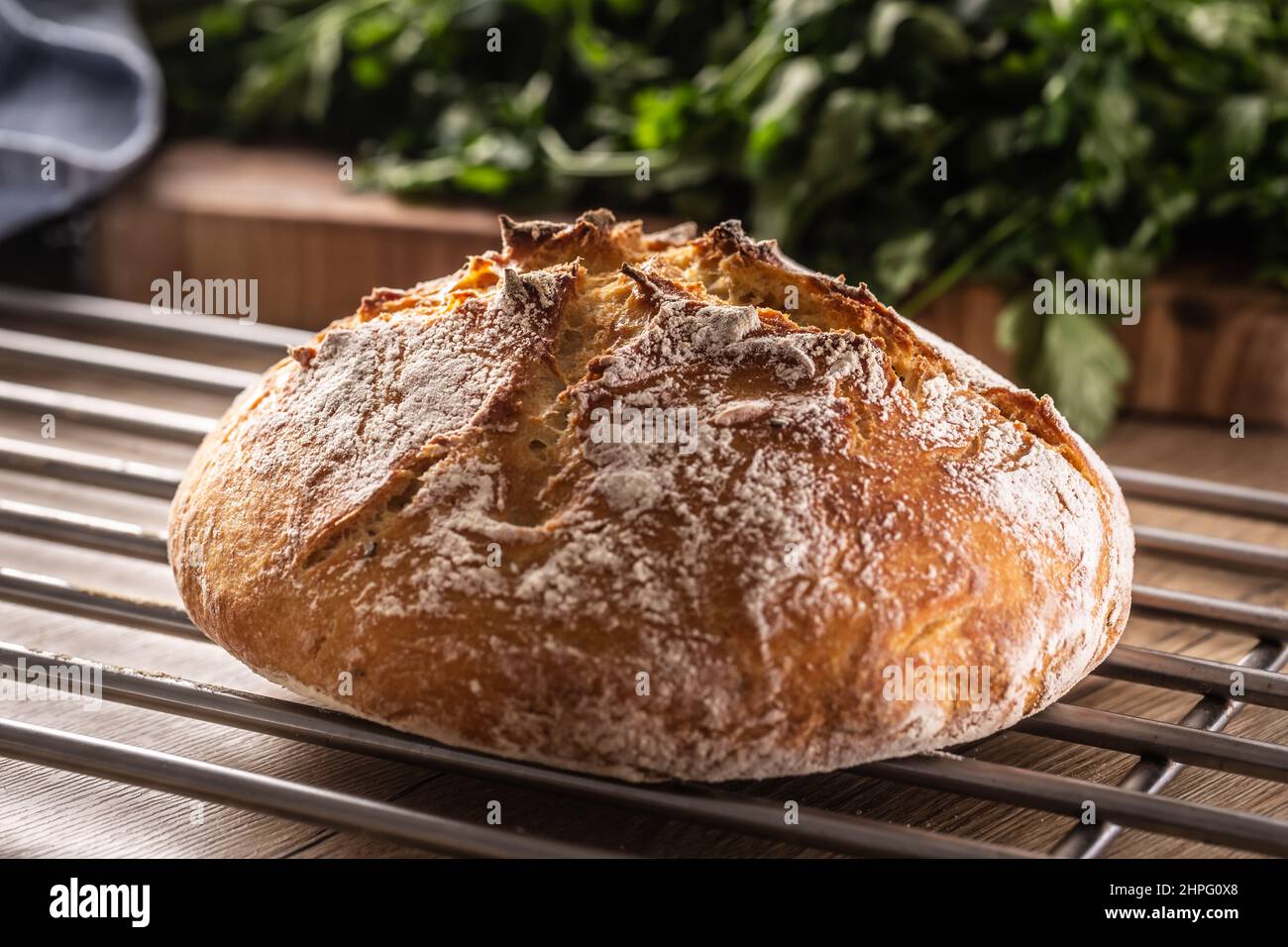 Freshly baked homemade uncut loaf of bread Stock Photo Alamy