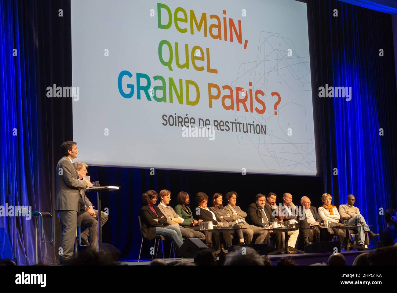 Paris, France, Large Group People, Panel, Public Meeting Future Plan of
