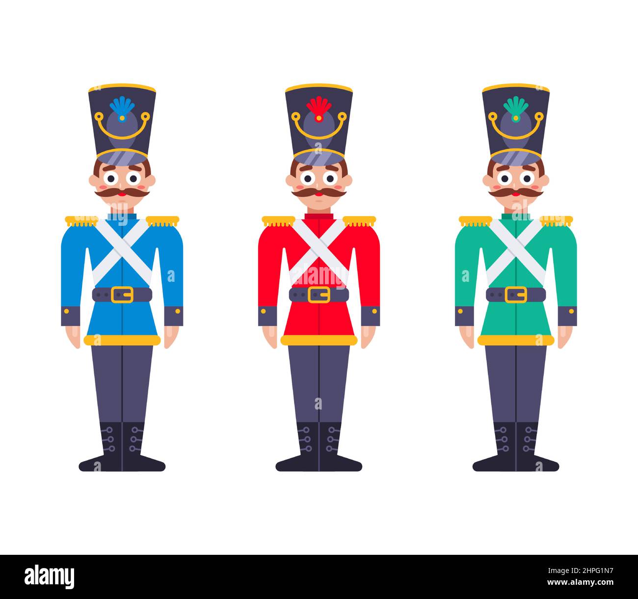 set of wooden soldiers of the 19th century. multicolored soldier uniform. flat vector illustration. Stock Vector