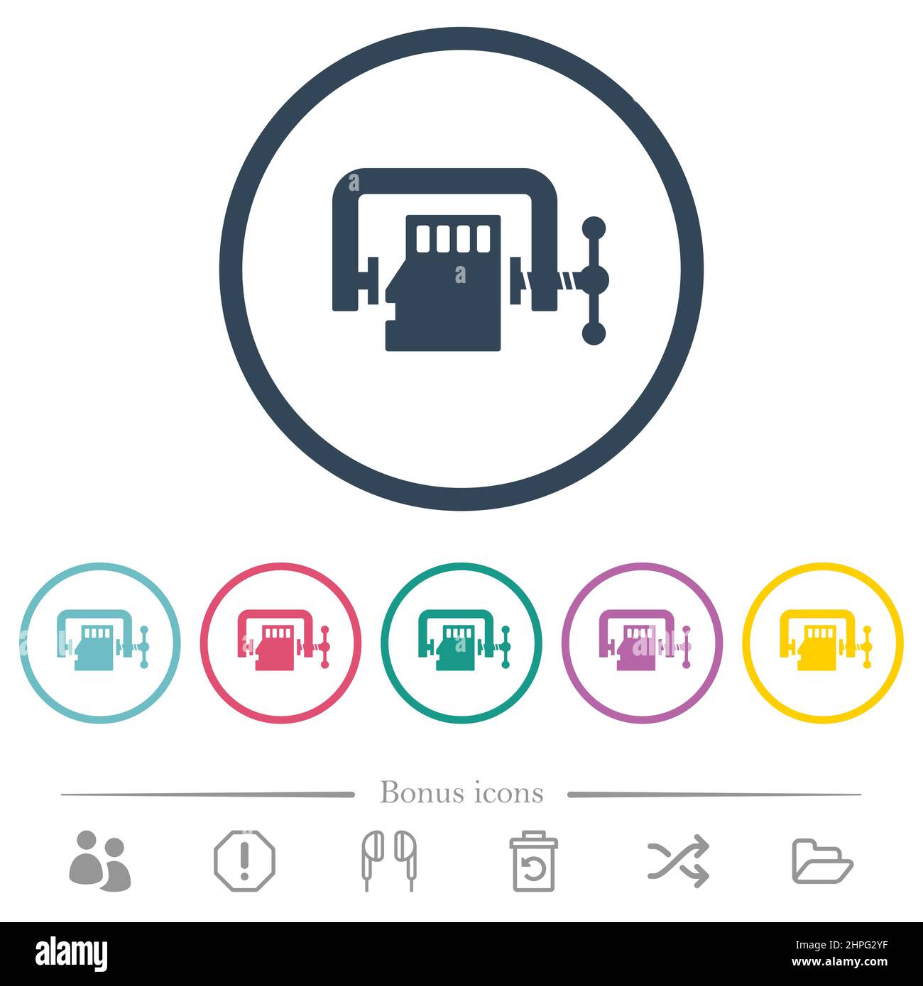 Micro sd memory card compress solid flat color icons in round outlines ...