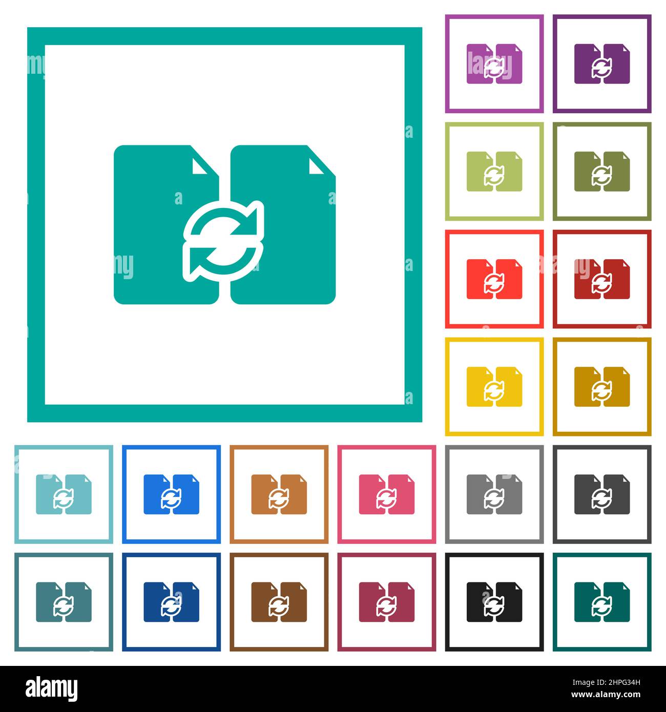 Swap documents solid flat color icons with quadrant frames on white background Stock Vector