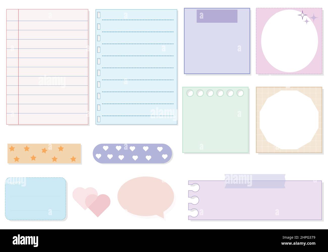 set of the soft color pastel memo, planner, notepad, paper, sticky note,  reminder, journal. very cute, simple, and printable for organizer Stock  Vector Image & Art - Alamy
